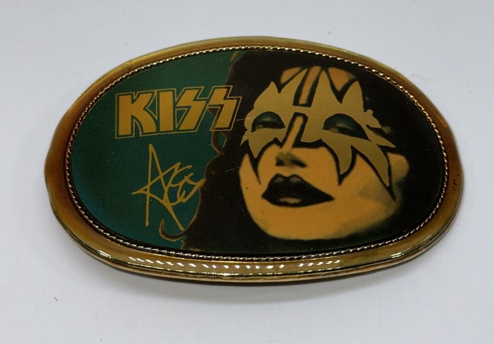 KISS ACE FREHLEY VINTAGE 1977 PACIFICA BLUE MYLAR COLLECTIBLE BELT BUCKLE -NICE!